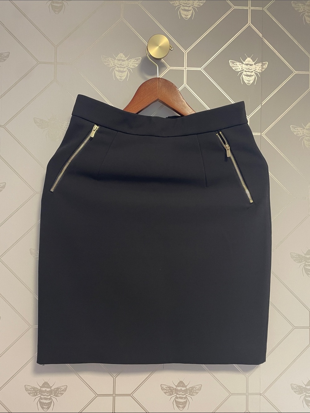 H&M Black Pencil Skirt with Gold Zipper Details